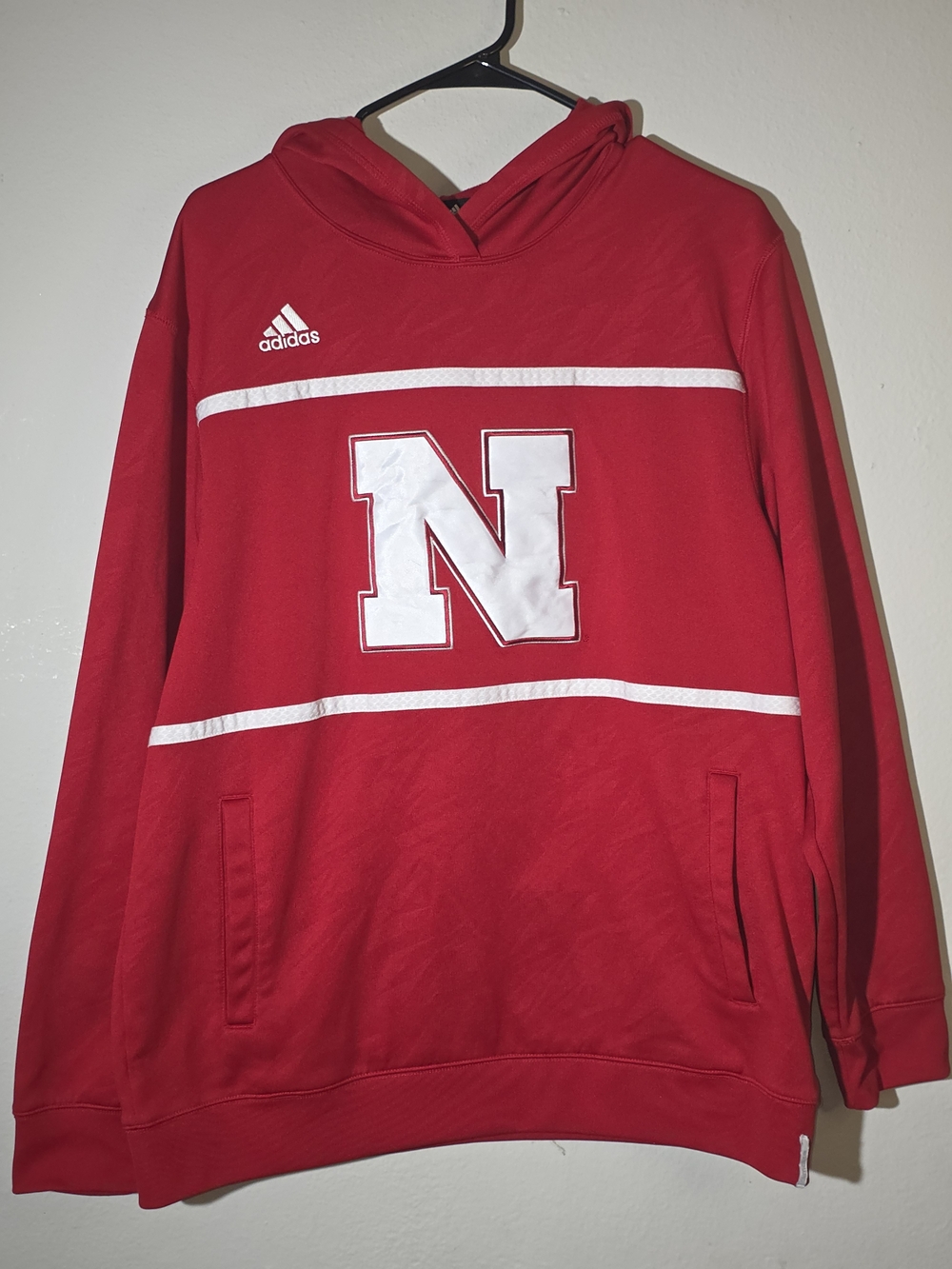 adidas Red Crewneck Hoodie with White 'N' Logo